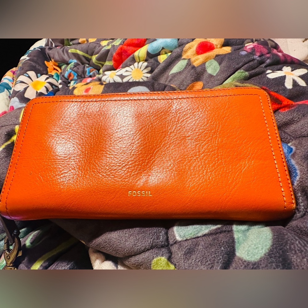 Fossil Orange Leather Wallet